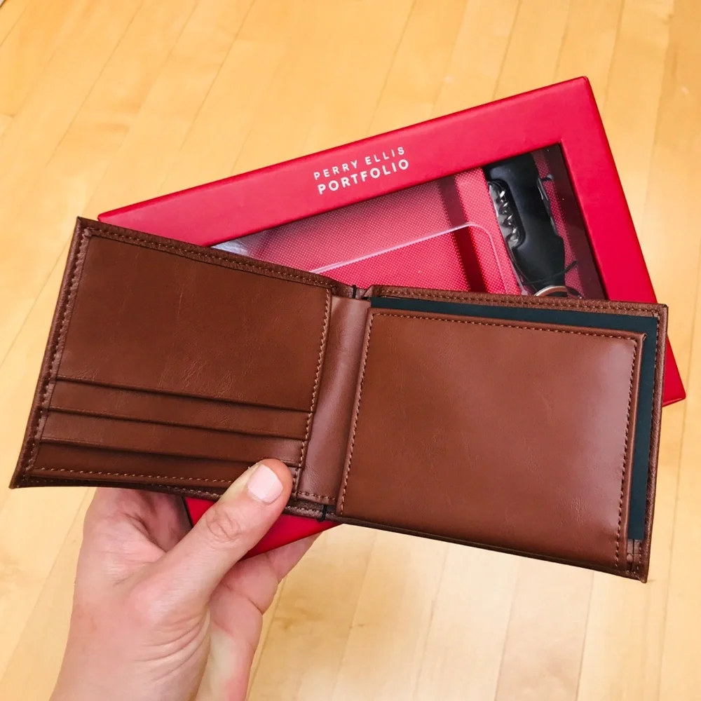 PERRY ELLIS Brown Leather RIFD Wallet / Multi Tool Set